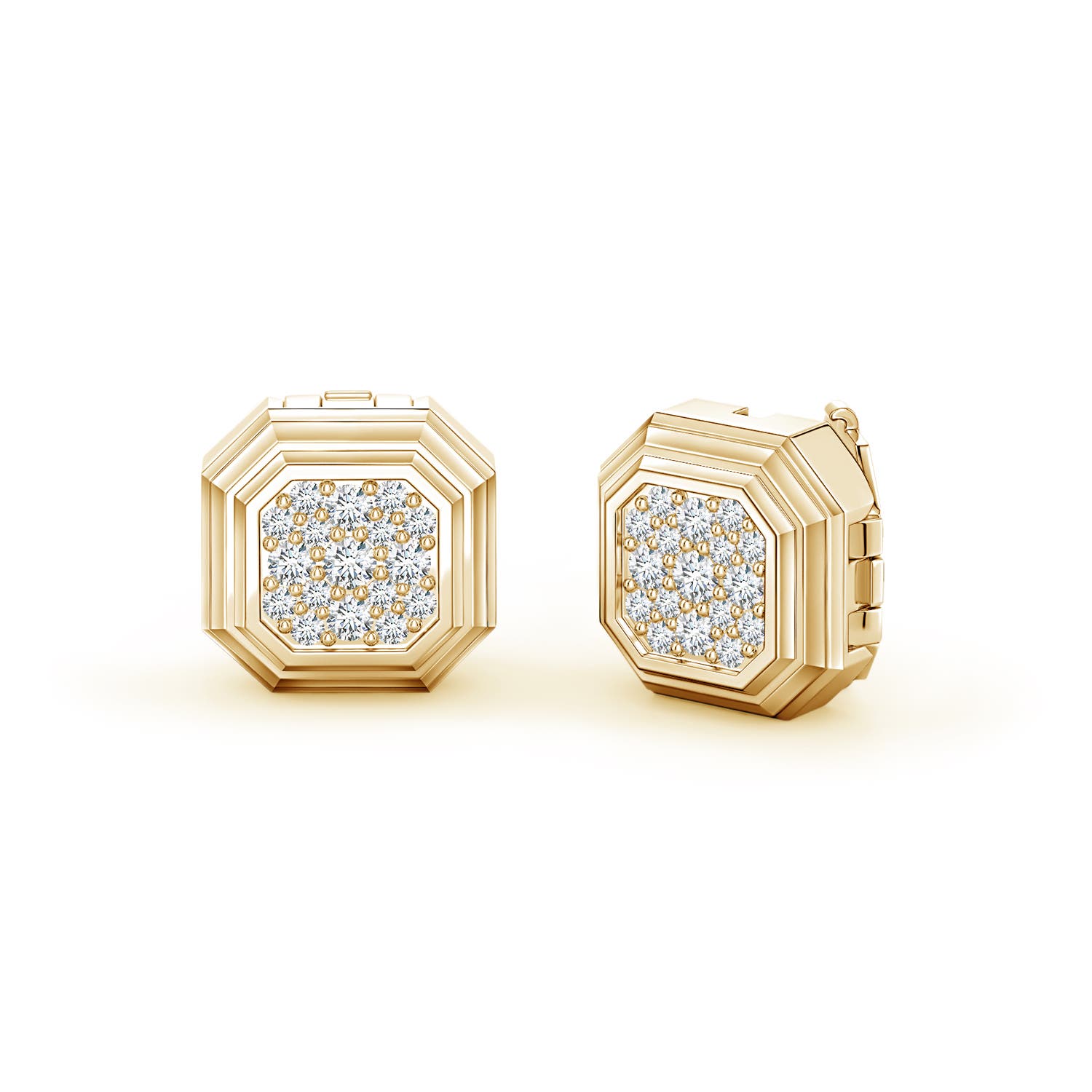 Angara 0.89 CTW Pavé-Set Diamond Men's Octagon Button Covers in 18K Yellow Gold